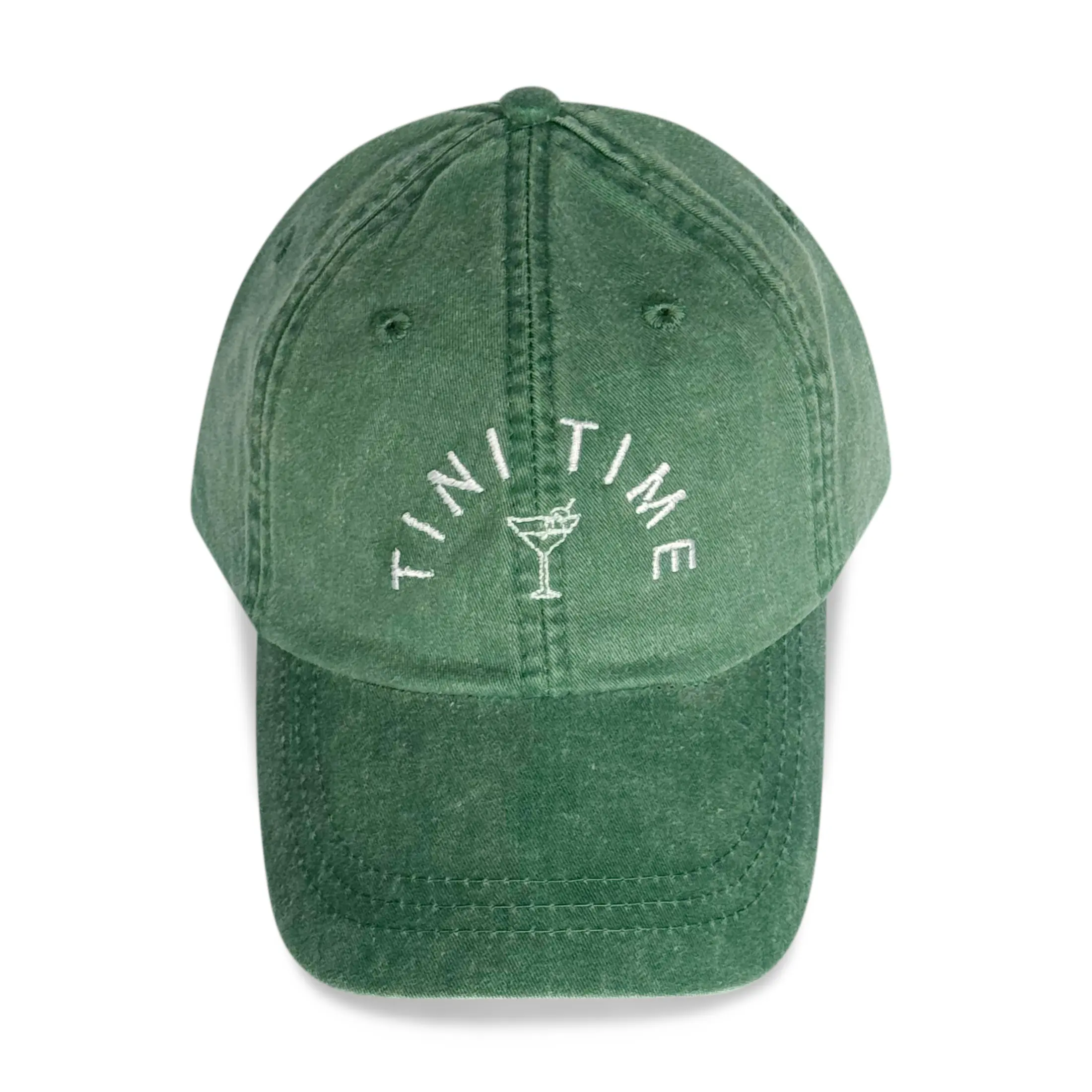 ValDesigns Unisex 100% Cotton Baseball Cap - Washed Out Green, Martini Glass Embroidered Graphic Hat, Relaxed Fit, Casual, Adjustable Leather Back with Brass Buckle Snapback Cap, Spring-Ready, Adjustable Snapback Cap