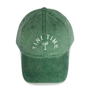 ValDesigns Tini Time with Martini Glass Washed Out Green Embroidered Baseball Hat Perfect for Spring | Add to Cart | Adjustable leather back with brass buckle