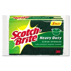 Scotch-Brite HD-3 Heavy-Duty Scrub Sponge- 4 1/2 x 2 7/10 x 6/10" Green/Yellow- 3/Pack