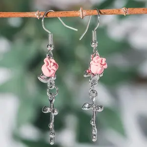 Elegant Sexy Drop & Dangle Earrings with Rose Charm, Platinum Plated Zinc Alloy, Iron Ear Needle, No Mosaic, Versatile for Daily and Party Occasions - A Pair