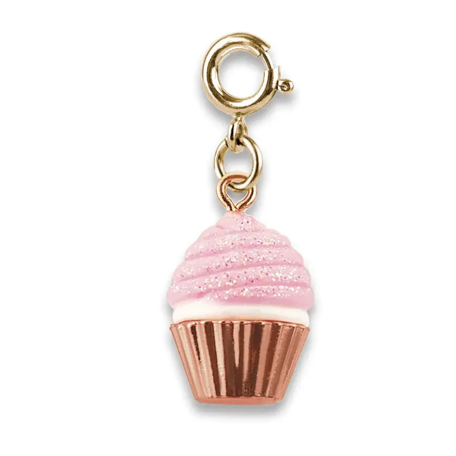 CHARM IT! Pink Glitter Cupcake Charm for Bracelets & Necklaces Sparkly Sweet Design Perfect for Customization Options