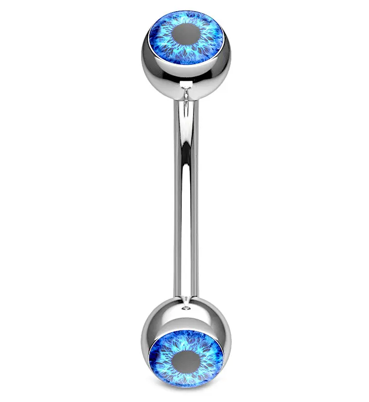 Blue Eyeball Piercing Jewelry - 16g, 4mm/5/16 Inch Externally Threaded Stainless Steel Curved Screw Barbell for Healed Rook Piercings