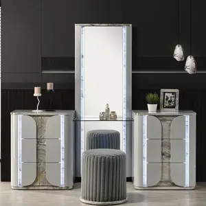 CLEBURNE Contemporary Vanity Set with Stool & Touch-Control LED