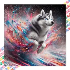 1 DIY handcraft diamond painting kit, 5D diamond art set, DIY decoration, husky, Animals, colorful splash diamond painting kit full round drill, mosaic, diamond art, DIY art home decoration, suitable for Christmas.
