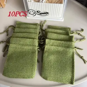 10 Military Linen Drawstring Gift Bags, Durable Natural Fiber Pouches for Weddings, Birthdays, Candy, Chocolate, Jewelry Gifts