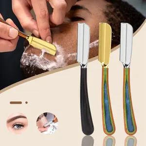 Men's Professional Straight Razor Stand, Zinc Alloy Dual Edge Safety Shaving Blade Holder, Wooden Handle, Non-Slip Grip, Surface