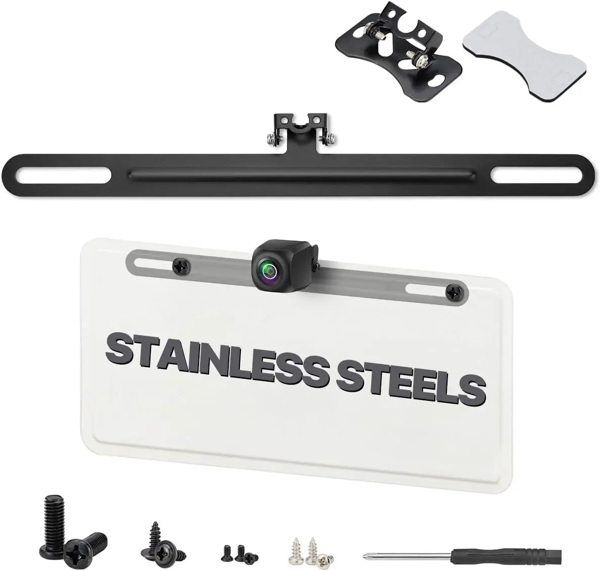 Universal License Plate Bracket  Stainless Steel Mount Holder for Backup Camera, , Dash Cam, and Mirror Camera, -B06