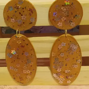 Wood Resin Statement Earrings with Purple Accents
