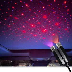 USB Star Night Lights Projector, Sound Activated 3 Modes 2 in 1 Interior Car Roof Lamp, Adjustable Romantic Portable LED Lights for Car Ceiling Bedroom Decoration, Red Purple