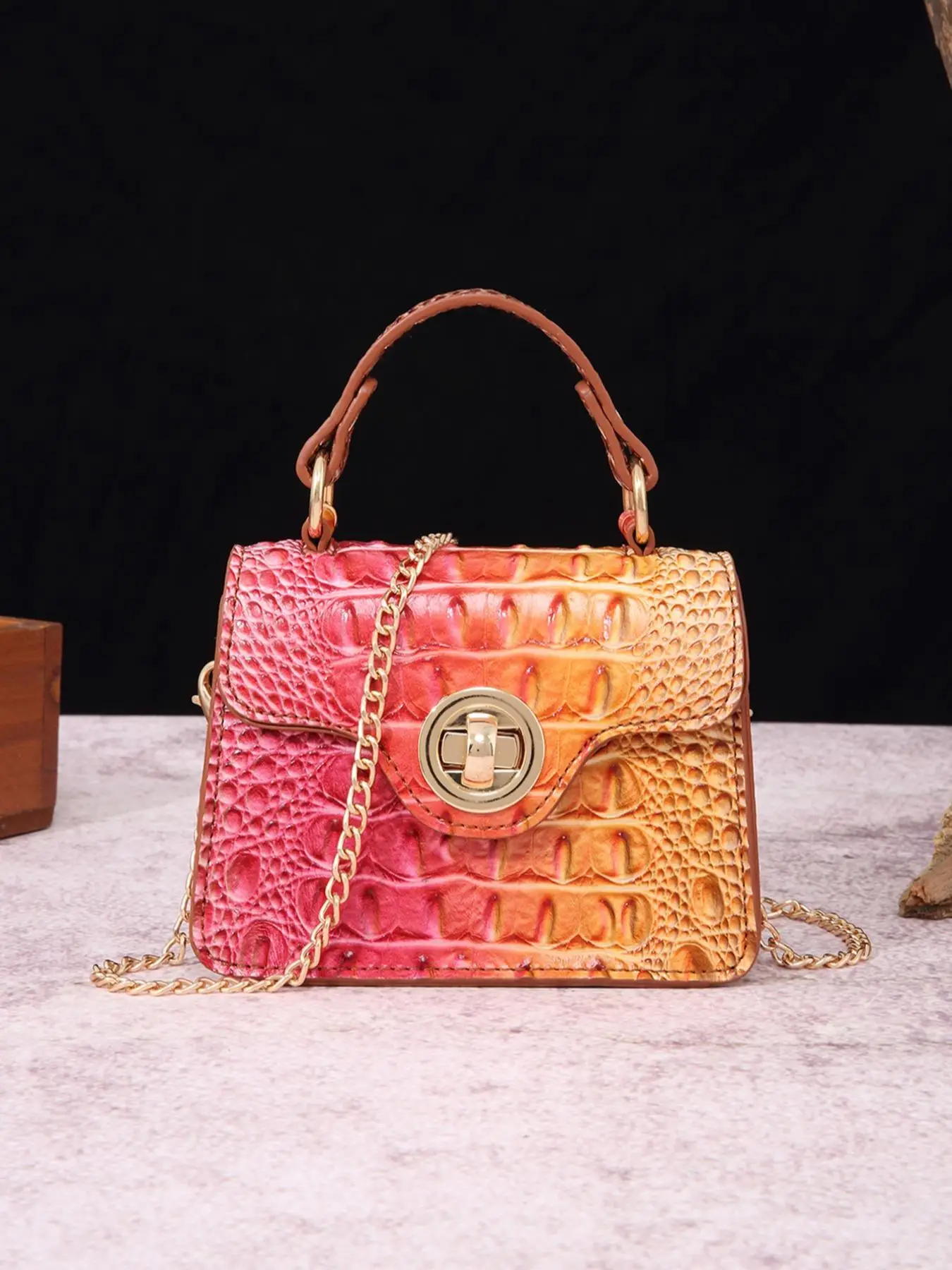 Women's Fashionable Handbag, Vintage Style Elegant Ombre Color Purse with Metal Strap, Fashion All-match Retro Style Crossbody Bag for Daily Used