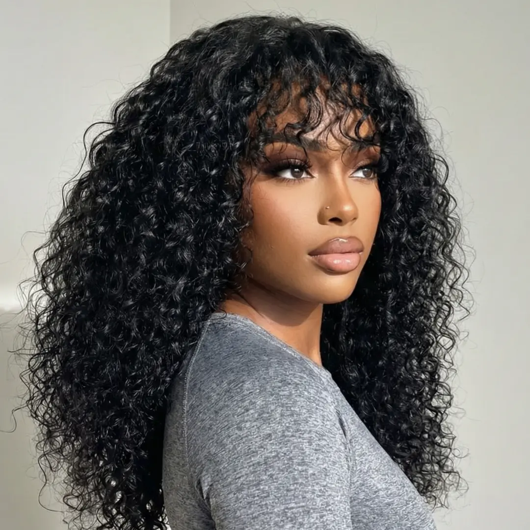 UNice Shaggy Waves Big Hair Wigs with Bangs Glueless 4X2 Lace T Part Human Hair Wigs Pre-Styled Wig with invisi Drawstring summer wig Super Brand Day Tiktokshopsummersale