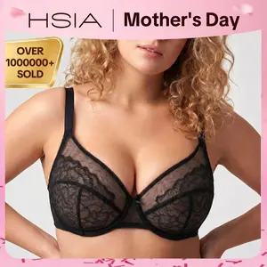 HSIA Enchante Floral Lace Plus Size Underwire Unlined Unpadded Minimizer Full Coverage Bra Women's Wear Comfortable Breathable Mesh Cup