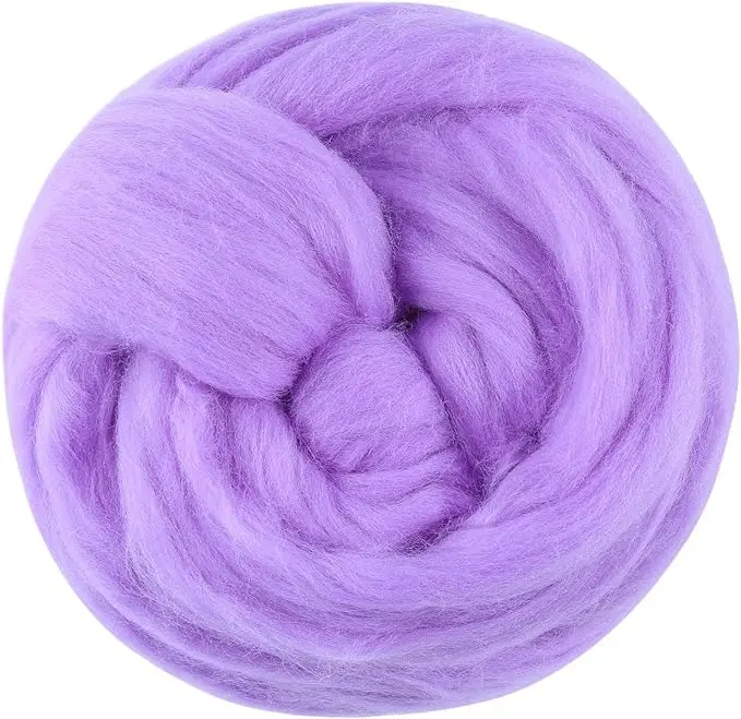 3.53oz Wool Roving Yarn, Fiber Roving Wool Top, Wool Felting Supplies, Pure Wool, Chunky Yarn, Spinning Wool Roving for Needle Felting Wet Felting DIY Hand Spinning (Lavender)