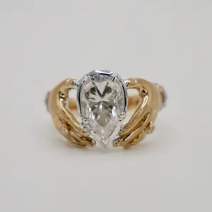 2 Carat Pear Antique or Vintage Inspired Claddagh Ring in 14K or 18K Gold