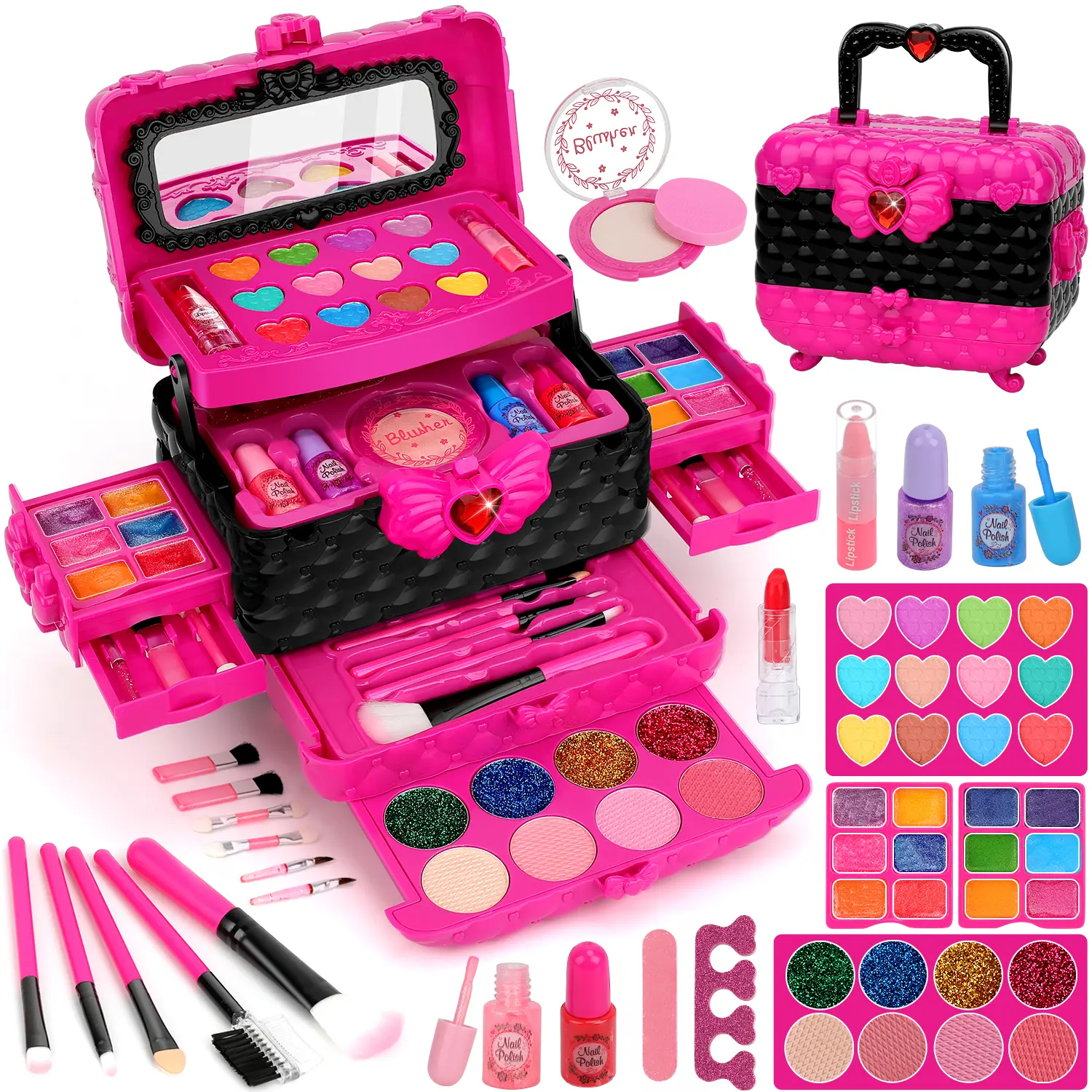 54Pcs Kids Makeup Kit for Girls, Washable Real Makeup Set with Mirror, Toddler Pretend Play Princess Beauty Toys, Birthday Christmas Gift for 3-12 Year Old