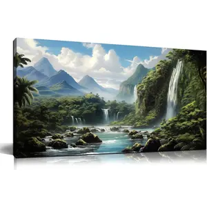 Framed Landscape Canvas Wall Art Green Forest Large Wall Decor for Living Room Bedroom Office Decor Modern Artwork Canvas Prints 32x16 Inch