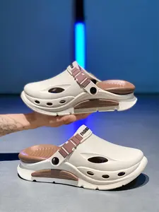 Men's Sporty Chunky Clogs, Thick Cushioned Platform Slip-On Sandals, Breathable Hollow-Out EVA Garden Shoes with Adjustable Strap, Non-Slip Waterproof Slippers for Outdoor, Beach, Shower & Daily Casual Wear