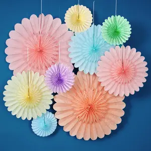 9 count Huge Pastel  Paper Fans Decoration Macaron Birthday Party Decorations Rainbow Ice Cream Easter Paper  Decor for Bridal  Shower Classroom  Decor