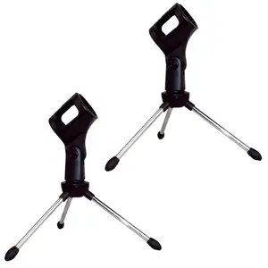 ChromaCast 2 Pack Super Lightweight Collapsible Desktop Microphone Tripod Stand with Mic Clip | Portable and Stable Mic Holder for Podcasting, Streaming, and Recording