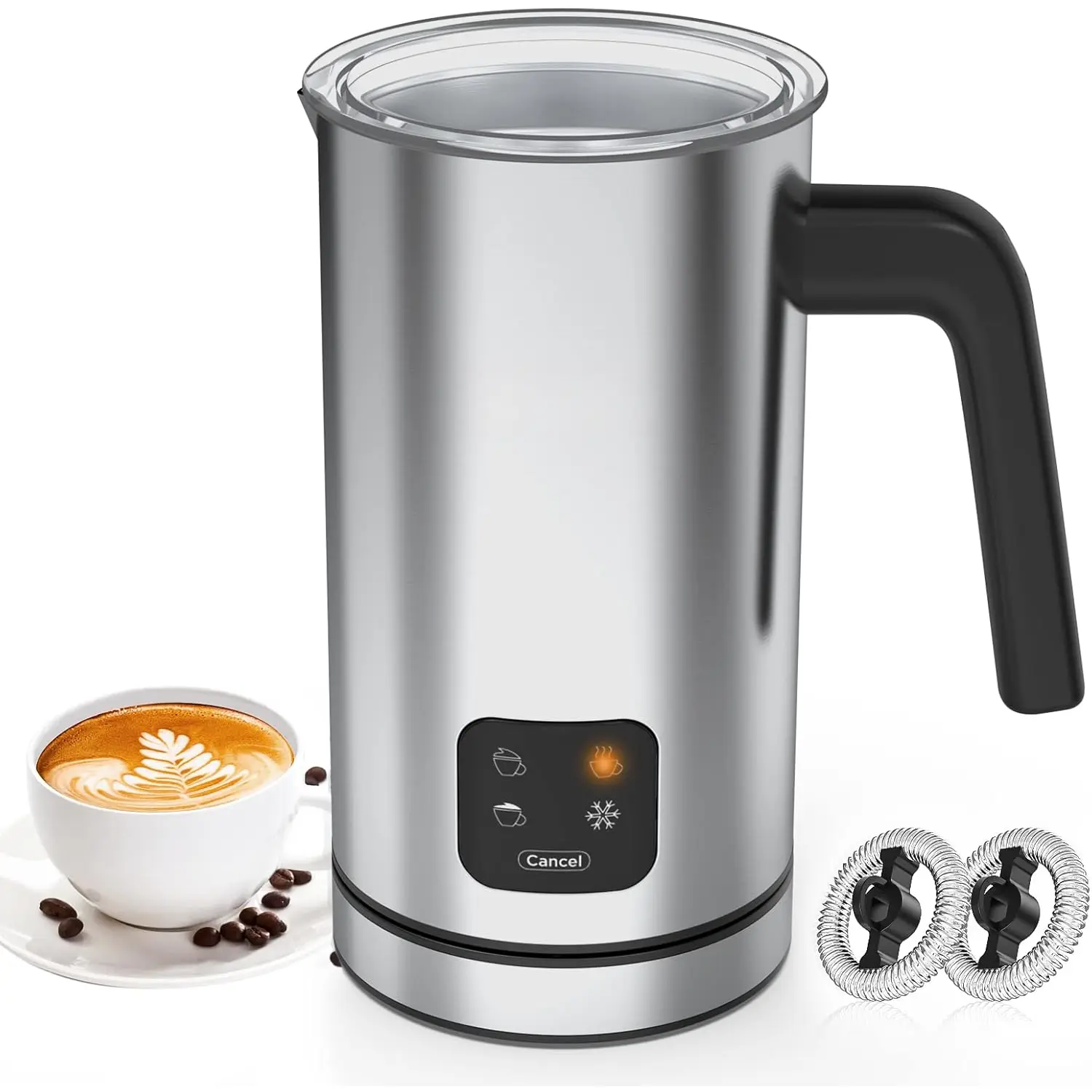Milk Frother Electric, Warm and Cold Milk Steamer, 4 IN 1 Automatic Milk Warmer Stainless Steel with Touch Screen for Coffee, Latte, Macchiato, Cappuccino, Hot