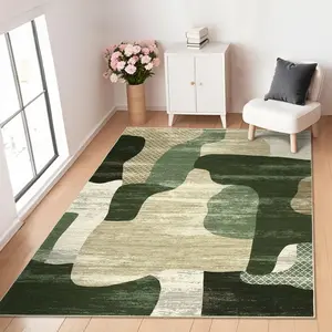 GARVEE Modern Abstract Contemporary Area Rug 9x12 Washable Rugs Soft Touch Throw Carpet Non Shedding Stain Resistant Throw Carpet With Non-Slip Backing For Bedroom Nursery Apartment Living Room,Green