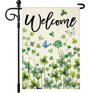 1PC Spring and summer style St Patricks Day Clover Garden Flag 12x18 Inch Double Sided for Outside Patio , Spring Summer Garden Flag for Holiday Yard Outdoor Decoration