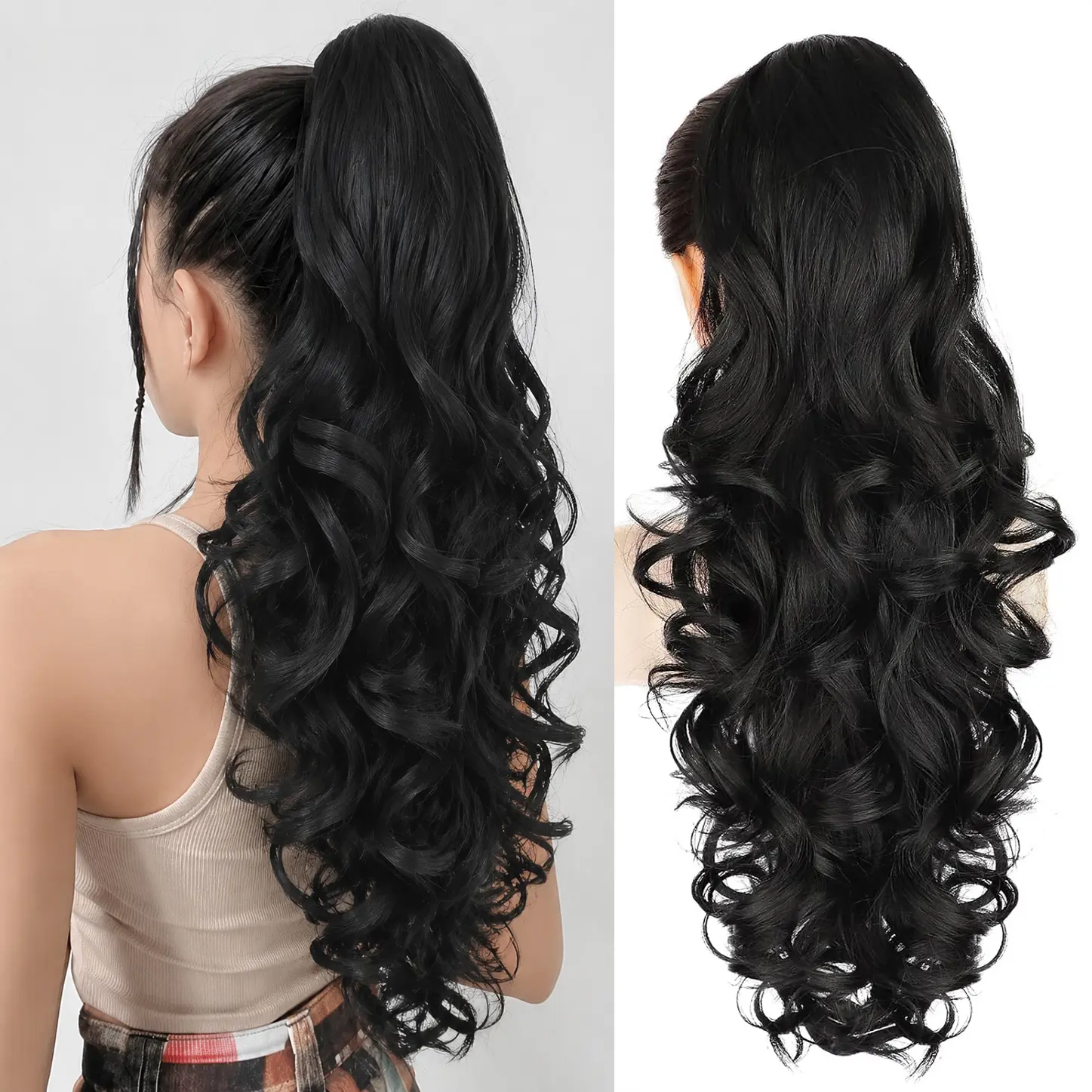 VOSILK 24 Inch Water Wave Ponytail Hair Extension for Women, High Heat Proof Synthetic Hairpiece with a Natural Look for Parties & Special Events, Synthetic Soft Hairpieces, Premium Synthetic Hair
