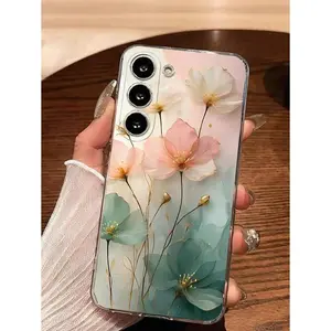 1pc Fashionable Floral Design Transparent Soft Phone Case Compatible With Samsung Galaxy A04e/A12/A13/A14/A34/A50/A52/A53/A54/S21/S22/S23/S24/S25/S25 Ultra Waterproof Shockproof Anti-Fall Scratch Resistant
