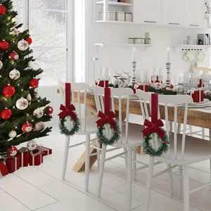 Mini Christmas Wreath Set, & Artificial Hanging Garland, Durable Plastic with Gold Accents, Easy to Hang, Perfect for Kitchen Window Door