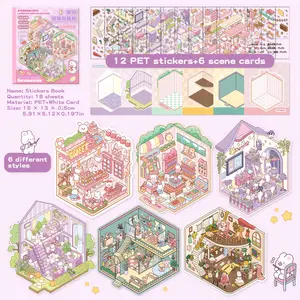 6 different adult stress relief Scene, DIY 3D Miniature Model Decals, Suitable for Halloween/Easter/Christmas Gifts or Mother's Day Presents, Handmade DIY, Themed Stickers, Decorative Stickers, Durable,therapy artistic craft Multi-Style Pet