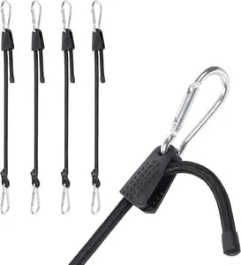 Adjustable Bungee Cords with Hooks Heavy Duty Elastic Cords with Clips Carabiner Bungee Cord Elastic Ropes for Outdoor, (4, Black, 24")