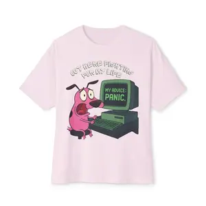 Out Here Fighting For My Life Courage the Cowardly Dog T-Shirt, Nostalgia 2D Print T-Shirt, Cartoon Network Shirt, Gifts for Cartoon Fans #AdventureTime #CartoonNetwork #NostalgiaCore #ToonVerse #Courage #CowardlyDog #GraphicTee #StreetwearUS