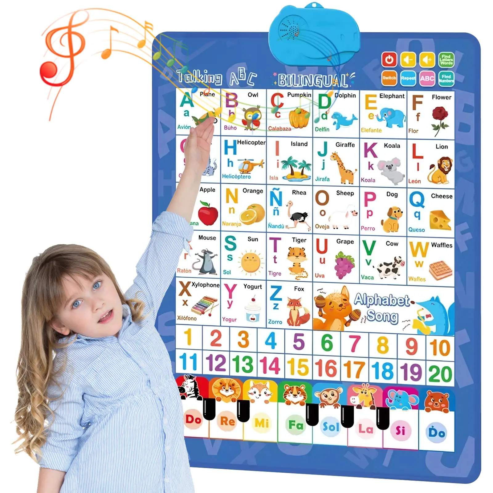 Bilingual Spanish-English Electronic Alphabet Wall Chart - Talking ABC 123s Music Poster with Magnetic Letters Board, Interactive Educational Learning Tool, Preschool Alphabet Tool, Toddler Gifts for Ages 1-6