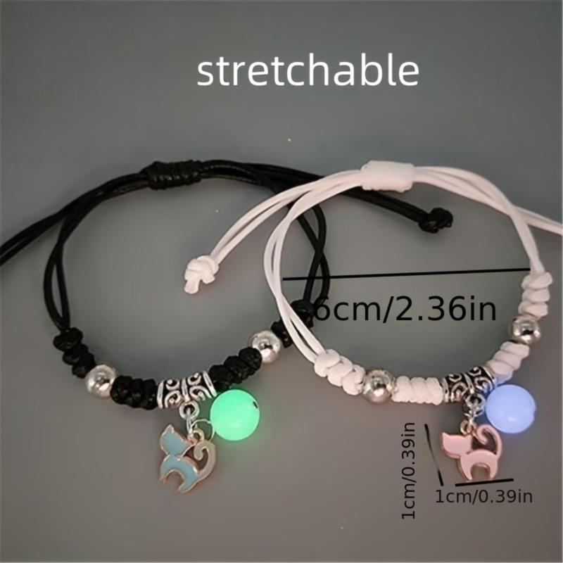 2 Pc Luminous Woven Bracelet Set Cute Matching Hand Rope Bracelets for Couples Friends and Students Fresh Style Commemorative Gift for Everyday Wear