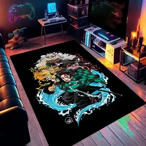 Demon Slayer Anime 02 Cartoon Printed Carpet, Home Living Room Bedroom Office Chair Under Rug, Gift for Family and Friends for Festive Occasions, Christmas Decorative Area Rug