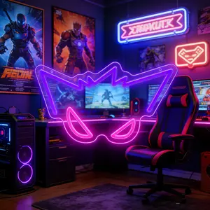 Purple Gastly Neon Sign, Anime Neon Sign,Led Dimmable Ghost Lights USB Powered Neon Gaming Signs for Boys Gamer Room Bedroom Party Man Cave Living Room Birthday Gift for Kids Boys Girls