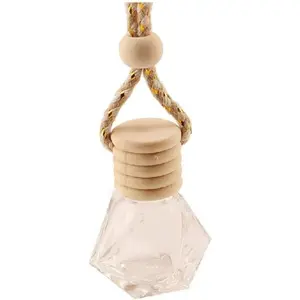 4Packs 8ml Hanging  Air Freshener Perfume Bottle, Refillable   Clear Empty Essential Oil Diffuser Pendant Auto Ornaments Decor Accessories with Wooden Caps (4Packs)