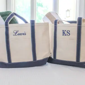 Canvas Boat Tote Bag - Personalized Beach Bag with Zip Closure & Monogram Option - Bachelorette Gifts & Summer Tote Bag for Mom - Available in Navy, Emerald, Powder Pink, Safari, Natural, Red, Baby Blue, Gray