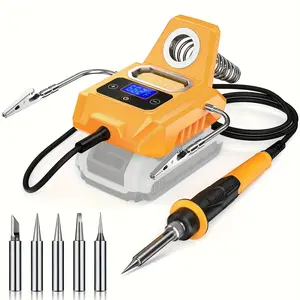 Portable Wireless Soldering Station compatible with 20V Max batteries — welding machines featuring rapid heating, a digital liquid crystal display, compact design, includes 6 soldering tips and manual, ideal for DIY, electronics repair, and wire soldering