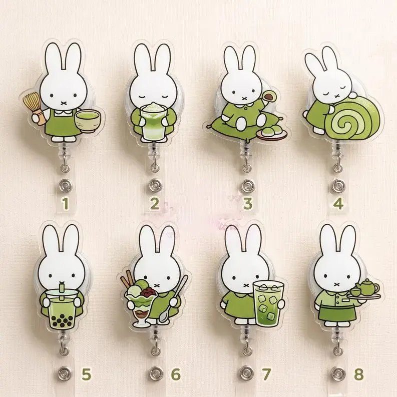 Matcha Bunny Badge Reel, Matcha Lover ID Holder, Kawaii Bunny Teacher Badge Reel, Nurse Retractable Badge Clip, Office Work Accessories