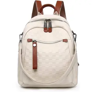 Backpack Purse For Women Beige Real Soft Leather Checkered Designer Convertible  Bag