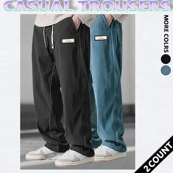 Men's Retro Loose Corduroy Workpants - Adjustable Drawstring, Slanted Pockets, Straight Leg, Breathable Fabric, Simple Menswear, All Season, Suitable for Casual City Walks & Outdoor Activities, Customized, Adjustable Drawstring Men's Pants