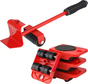 Huakaile Heavy Duty Furniture Lift Mover Tool Set, 1322 Lbs Load Capacity Furniture Lifter with Wheels Pallet, Adjustable Appliance Rollers Dolly for Table Refrigerator Floors Cabinet (Red)