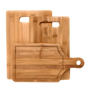 THY COLLECTIBLES Reversible 3-Piece Bamboo Multi-Sided Chopping Board Set, Lightweight Stylish Natural Look Assorted Sizes - 2 Cutting Boards, 1 Paddle Serving Platter for Kitchen Meat Prep, Knife-Friendly Home Use, Multi-Sided Chopping Boards