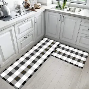 2 PCS Cushioned Anti-Fatigue Kitchen Mats Set, Black & White Checkered Farmhouse Style, Non-Slip Waterproof Rugs for , Home Décor - 17"x27"+17"x47"