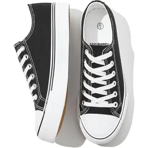 Womens White Black Canvas Sneakers Low Top Canvas Shoes for Women Tennis Shoes