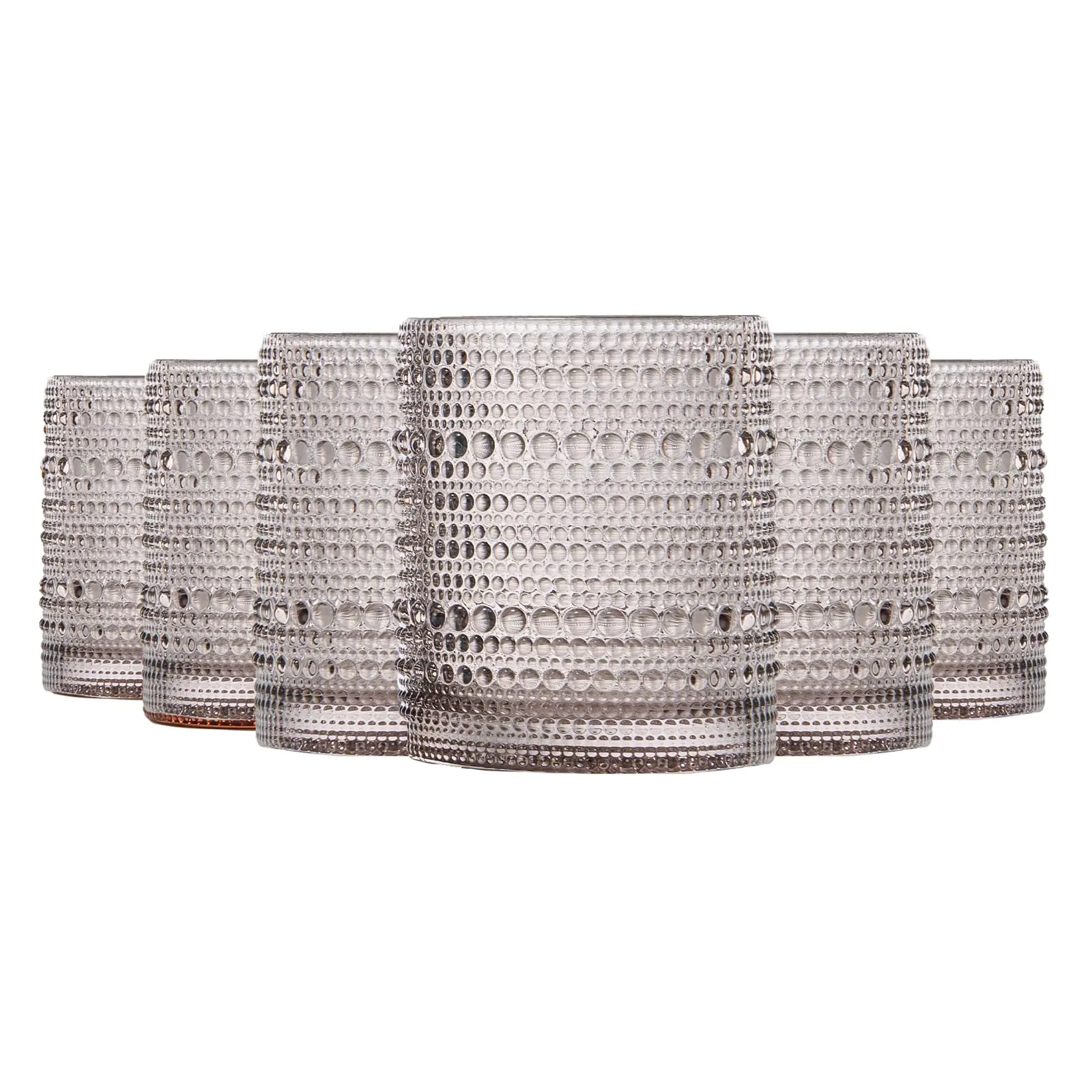 Khen Beaded Tumbler Drinking Glasses Set | Set of 6 | Vintage Hobnail 11 OZ Bubble Design Whiskey Glassware, Old-Fashioned, Embossed Design Glass for Water, Wine, Cocktail HAND WASH ONLY (Grey)