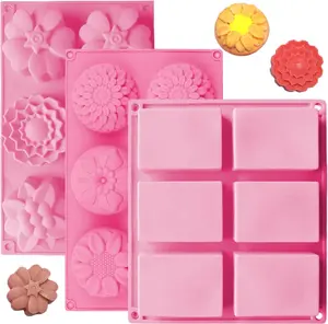 3 Pack Silicone Soap Molds, 6 Cavities Flower Making Mold, Included Rectangle Shape Supplies, Perfect for Handmade Soaps, Homemade Chocolate OBSGUMU