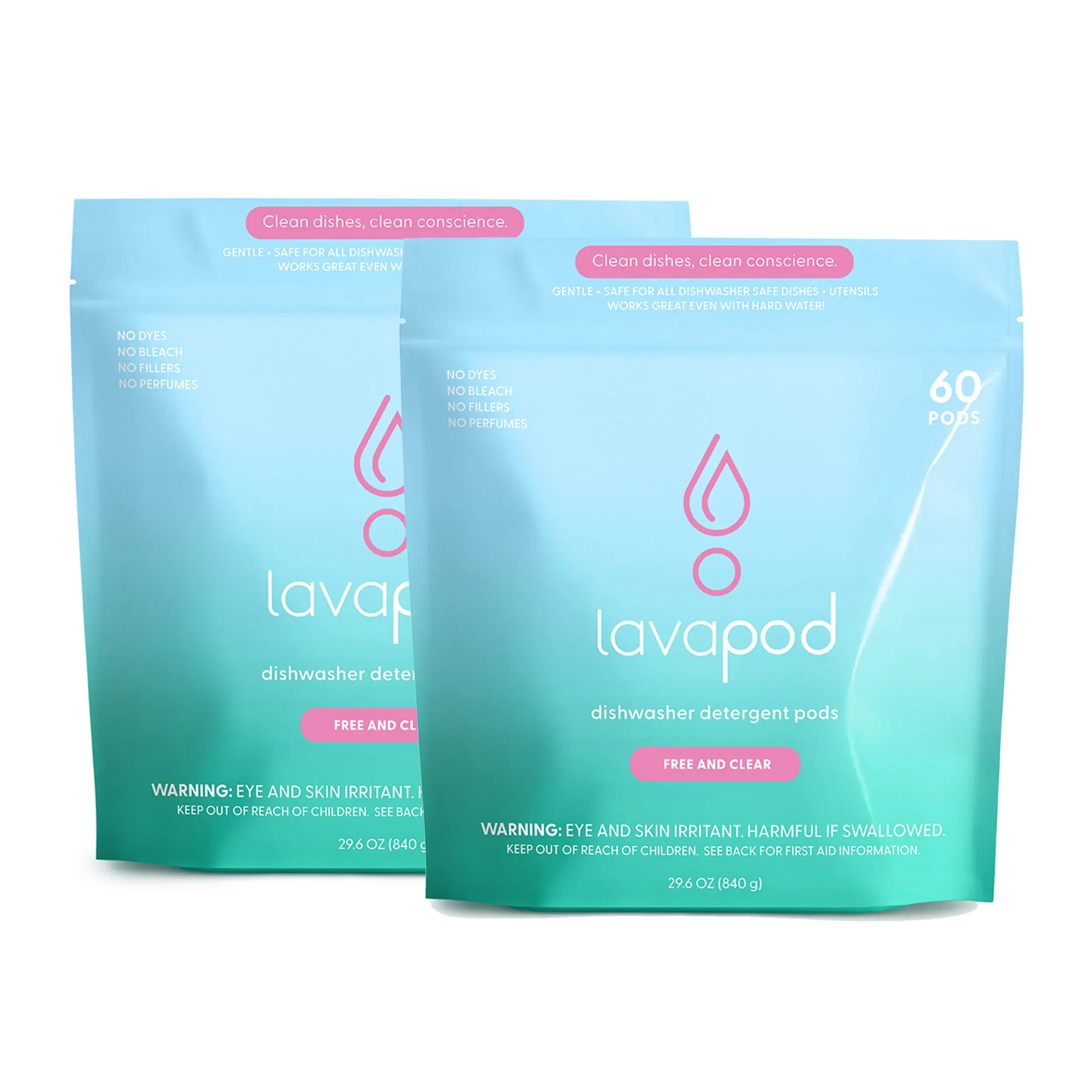 Dishwasher Detergent Pods  - Free and Clear - 2 Pack Cleaning Household