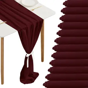 12 Packs Burgundy 10Ft Chiffon Table Runner 27x120 Inches Sheer Chiffon Table Runner Romantic Boho Rustic Wedding Table Runner for Wedding Birthday Party Decor Bridal Baby Shower Table Decoration
